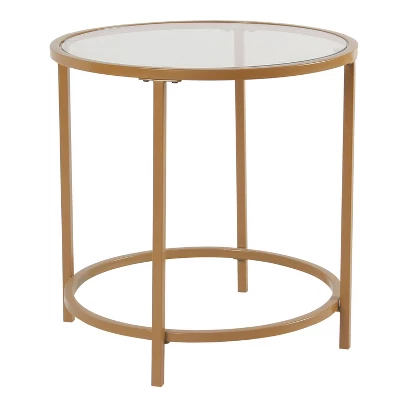 Round Metal Accent Table With Glass Top Gold - HomePop 1 Round Metal Accent Table With Glass Top Gold - HomePop