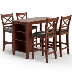 Costway 5PCS Pub Dining Table Set W/ Storage Shelves&4 Upholstered Chairs Walnut 15 Costway 5PCS Pub Dining Table Set W/ Storage Shelves&4 Upholstered Chairs Walnut -Baxton Studio Shop GUEST 75090010 bd14 4761 9192 442713bf3418