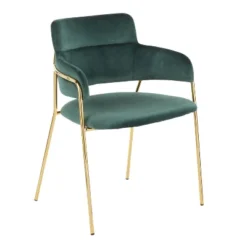 Set Of 2 Napoli Contemporary Chairs Gold/Emerald Green Velvet - LumiSource: Chrome-Plated, Metal Legs, Floor Protectors