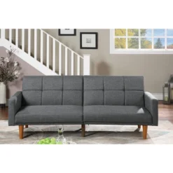 DOMETOUR Transitional Look Living Room Sofa Couch Convertible Bed Blue Grey Polyfiber 1pc Tufted Sofa Cushion Wooden Legs -Baxton Studio Shop GUEST 75f03379 9757 4f18 8f0f acabb1ba1f4b