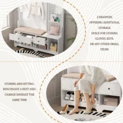 TIRAMISUBEST 4-in-1 Hall Tree With Cushioned Bench & Pegboard - Entryway Organizer, White -Baxton Studio Shop GUEST 76100276 d346 4ad6 b5ad a57b398c2882