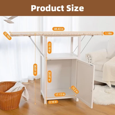 ORRD Solid Wood Folding Ironing Board With Storage Cabinet Heat Resistant Sponge For Small Spaces Laundry Room Antique White 8 ORRD Solid Wood Folding Ironing Board With Storage Cabinet Heat Resistant Sponge For Small Spaces Laundry Room Antique White - Image 8