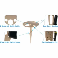 5 Star Super Deals Portable Outdoor Wine Table With Bottle Holder - Collapsible Foldable Mini Wooden Wine Glass Rack & Snack Holder Caddy