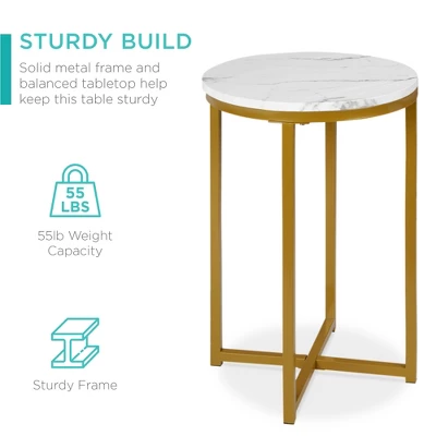 Best Choice Products 16in Faux Marble Modern Round Living Room Accent Side Table W/ Metal Frame 2 Best Choice Products 16in Faux Marble Modern Round Living Room Accent Side Table W/ Metal Frame - Image 2