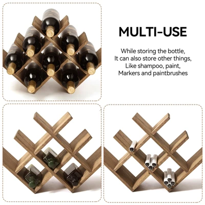 Itopfox 8-Bottle Countertop Wine Rack, Wooden 3-Tier Wine Bottle Holder For Bar Table, Wine Cabinet, Free Standing Display And Storage Shelves Brown 2 Itopfox 8-Bottle Countertop Wine Rack, Wooden 3-Tier Wine Bottle Holder For Bar Table, Wine Cabinet, Free Standing Display And Storage Shelves Brown - Image 2