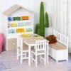 Aghana Digitals Kids 4-Piece Activity Set: Pinewood Table, 2 High Back Chairs & Storage Bench,