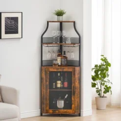 Corner Wine Bar Rack Cabinet With Detachable Wine Rack, Bar Cabinet With Glass Holder -Baxton Studio Shop GUEST 76bafa64 decb 4606 88cb 033af31f3eb7