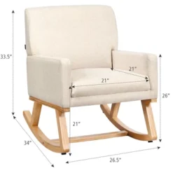 Costway Mid Century Fabric Rocking Chair Upholstered Accent Armchair Lounge Chair Beige/Gray