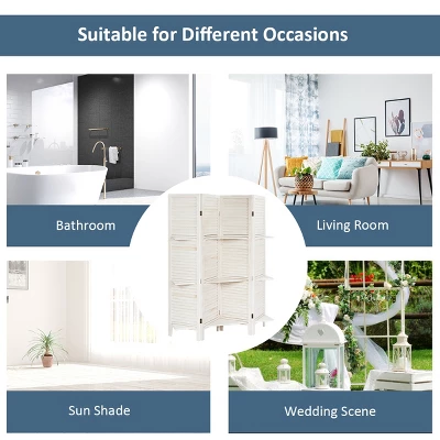 Costway 4 Panel Folding Room Divider Screen W/3 Display Shelves 5.6 Ft Tall WhiteNatural 5 Costway 4 Panel Folding Room Divider Screen W/3 Display Shelves 5.6 Ft Tall WhiteNatural - Image 5