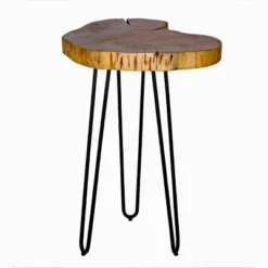 Alaterre Furniture Hairpin Live Edge Round End Table Metal And Wood Natural Brown