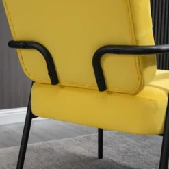 HOMCOM Modern Accent Chair With Cushioned Seat And Back, Upholstered Velvet Armchair For Bedroom, Living Room Chair With Arms And Steel Legs, Yellow -Baxton Studio Shop GUEST 772e5d9b 0b8b 47f4 ad00 28b3795dfd45
