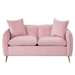 Velvet Upholstered Sofa With Armrest Pockets, 2 Pillows And Golden Metal Legs-ModernLuxe 16 Velvet Upholstered Sofa With Armrest Pockets, 2 Pillows And Golden Metal Legs-ModernLuxe -Baxton Studio Shop GUEST 774d375d 1473 484d 8570 a34a6f732366