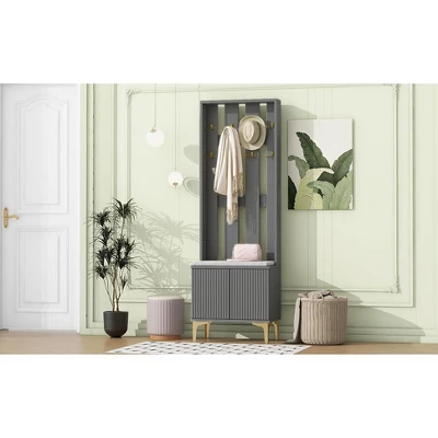 TIRAMISUBEST Modern Luxury 4-in-1 Hall Tree With Cushion - Grey Entryway Organizer With Storage 9 TIRAMISUBEST Modern Luxury 4-in-1 Hall Tree With Cushion - Grey Entryway Organizer With Storage - Image 9