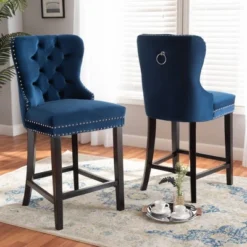 2pc Howell Modern Velvet Upholstered Wood Counter Height Barstool Set - Baxton Studio -Baxton Studio Shop GUEST 7784edb8 6a7c 4c90 acb7 bc40d06aef5e