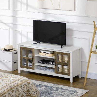 HOMCOM TV Cabinet, Farmhouse TV Stand For 55 Inch TV, Entertainment Center With Adjustable Shelves And Doors For Living Room, White 1 HOMCOM TV Cabinet, Farmhouse TV Stand For 55 Inch TV, Entertainment Center With Adjustable Shelves And Doors For Living Room, White
