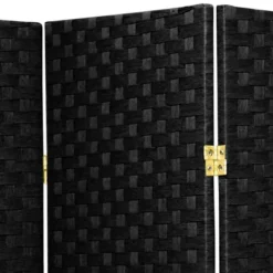 7 Ft. Tall Woven Fiber Room Divider - Black (4 Panels)