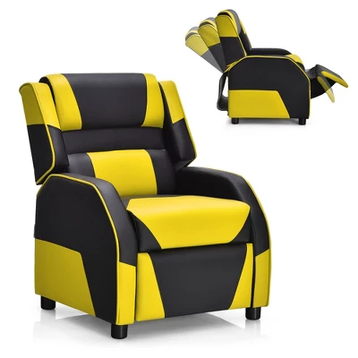 Costway Kids Youth Gaming Sofa Recliner W/Headrest & Footrest PU Leather YellowWhiteBluePink 12 Costway Kids Youth Gaming Sofa Recliner W/Headrest & Footrest PU Leather YellowWhiteBluePink - Image 12