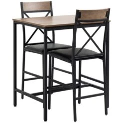 HOMCOM 3 Piece Bar Table And Chair Set, Dining Table And Armless Chairs Set With PU Padded Stools And Steel Frame, Brown -Baxton Studio Shop GUEST 7839f9d3 b478 4d16 8124 ba9599b484a2