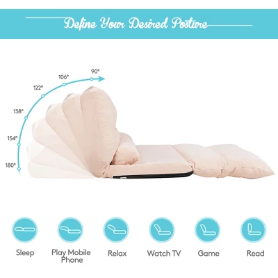 Costway Floor Sofa Bed 6-Position Adjustable Sleeper Lounge Couch With 2 Pillows 6 Costway Floor Sofa Bed 6-Position Adjustable Sleeper Lounge Couch With 2 Pillows - Image 6