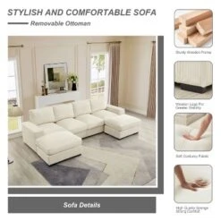 122"W U-Shaped Sectional Sofa Couch With Ottomans, 6-Seat Corduroy Fabric Sleeper Comfy Deep Seat Couch For Living Room - ModernLuxe -Baxton Studio Shop GUEST 78774408 3b82 4aaf b748 84230954e198