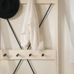 68" Solid Wood X Back Angled Hall Tree White Wash - Saracina Home -Baxton Studio Shop GUEST 78968422 3a86 4771 9a4e 0ef03d7daf18