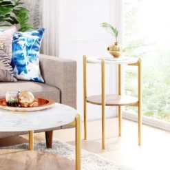 Melrose Side Table White/Gold - ZM Home -Baxton Studio Shop GUEST 78a80a7a ba6b 422f 846c 4bb6bb877f78