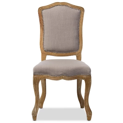 Chateauneuf French Weathered Oak Finish Fabric Upholstered Dining Side Chair Beige - Baxton Studio: Linen, No Assembly Required 2 Chateauneuf French Weathered Oak Finish Fabric Upholstered Dining Side Chair Beige - Baxton Studio: Linen, No Assembly Required - Image 2