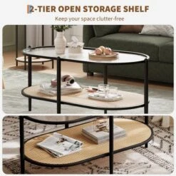 2-Tier Rattan Coffee Table, Boho Oval Coffe Table With Tempered Glass Top -Baxton Studio Shop GUEST 78e26499 88cf 4f30 b56e 86184a2a5764