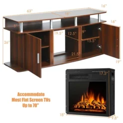 Costway 63'' Fireplace TV Stand W/18'' 1500W Electric Fireplace Up To 70'' Walnut