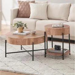 Round Coffee Table With Drawers Circle Living Room Table Wood Accent Coffee Table -Baxton Studio Shop GUEST 78ed5e7d 9c85 430b bda5 3e513070d86d