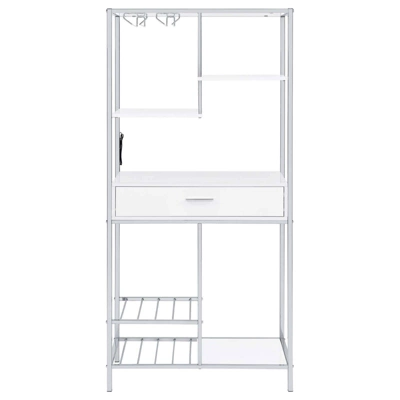 Coaster Figueroa Modern 5 Shelf Wood Wine Cabinet With Drawer White High Gloss/Chrome 7 Coaster Figueroa Modern 5 Shelf Wood Wine Cabinet With Drawer White High Gloss/Chrome - Image 7