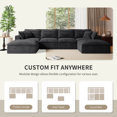 142'' U-Shaped Modular Sectional Sofa, Luxury Fully Compressed Couch With Ottomans & Cloud-Like Cushions - ModernLuxe 3 142'' U-Shaped Modular Sectional Sofa, Luxury Fully Compressed Couch With Ottomans & Cloud-Like Cushions - ModernLuxe - Image 3