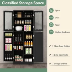 Costway Tall Storage Cabinet Kitchen Pantry Cupboard With Tempered Glass Doors & Shelves Black/White 14 Costway Tall Storage Cabinet Kitchen Pantry Cupboard With Tempered Glass Doors & Shelves Black/White -Baxton Studio Shop GUEST 79692489 e90d 4d9d ad99 961c21098ffe
