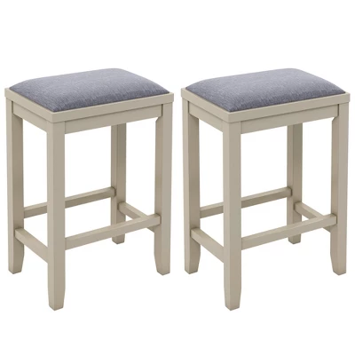 Costway Set Of 2 Upholstered Bar Stools Wooden Counter Height Dining Chairs 9 Costway Set Of 2 Upholstered Bar Stools Wooden Counter Height Dining Chairs - Image 9