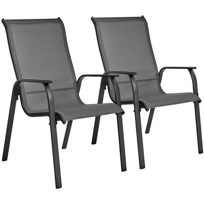 Yaheetech Set Of 2 Outdoor Texteline Stackable Dining Chairs With Backrest/ Armrests For Garden, Lawn, Porch, Backyard Pool 8 Yaheetech Set Of 2 Outdoor Texteline Stackable Dining Chairs With Backrest/ Armrests For Garden, Lawn, Porch, Backyard Pool - Image 8