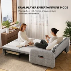 Luck Live Adjustable Sleeper Chair Pullout Sofa Bed With Modern Linen Fabric For Living Room