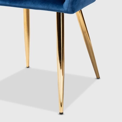 Set Of 2 Germaine Velvet Upholstered Metal Dining Chairs Navy Blue/Gold - Baxton Studio: Mid-Century Modern, Arm Style: Polyester, Spot Clean 4 Set Of 2 Germaine Velvet Upholstered Metal Dining Chairs Navy Blue/Gold - Baxton Studio: Mid-Century Modern, Arm Style: Polyester, Spot Clean - Image 4