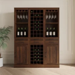 Gulches Brown Walnut Modular Wine Bar Cabinet With Hutch Buffet Cabinet For Dining Room, Single Drawer And Versatile Storage -Baxton Studio Shop GUEST 7a868103 45ac 403b 8ea3 51bcb69e8b90