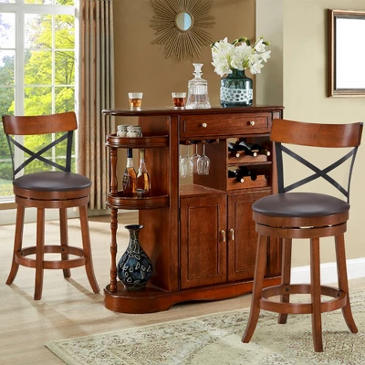 Costway Set Of 4 Bar Stools Swivel 25'' Dining Bar Chairs With Rubber Wood Legs 2 Costway Set Of 4 Bar Stools Swivel 25'' Dining Bar Chairs With Rubber Wood Legs - Image 2