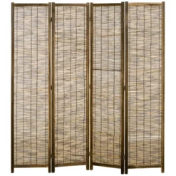 HOMCOM 5.5' Tall Room Divider With Wood & Hand Woven Reed, 4 Panel Folding Privacy Screens, Portable Partition Wall Divider -Baxton Studio Shop GUEST 7ad77421 fa40 4dcd 9bf6 99e4f9837ae3