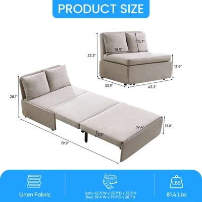 Mjkone Full/Queen Size Sofa Bed, 2 In 1 Convertible Linen Loveseat Sleeper Sofa Couch With Cushions 5 Mjkone Full/Queen Size Sofa Bed, 2 In 1 Convertible Linen Loveseat Sleeper Sofa Couch With Cushions - Image 5