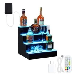 LED Lighted Liquor Bottle Display, 4 Tier 16 Inch LED Bar Display Shelf With Remote & App Control -Baxton Studio Shop GUEST 7b204282 8f66 48dd 86b5 ec3ddfd76350