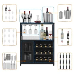 3-Tier Wine Bar Cabinet With Detachable Wine Rack And Drawer, Industrial Sideboard And Buffet Cabinet -Baxton Studio Shop GUEST 7b2c0f19 4a69 4258 a0d7 8728f0fde251