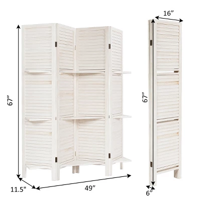 Costway 4 Panel Folding Room Divider Screen W/3 Display Shelves 5.6 Ft Tall WhiteNatural 1 Costway 4 Panel Folding Room Divider Screen W/3 Display Shelves 5.6 Ft Tall WhiteNatural
