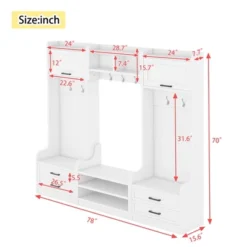 TIRAMISUBEST 4-in-1 Detachable Hall Tree With Storage And 7 Hooks - White Entryway Organizer With Storage -Baxton Studio Shop GUEST 7b40366a 0c74 4080 b399 2b8130f185d7
