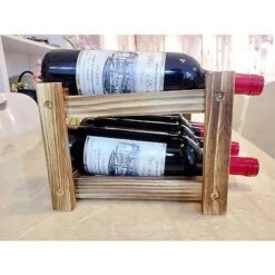 Itopfox 8-Bottle Wine Rack - Premium Carbonized Pine Wood, Two-Tier Countertop Design For Kitchen, Dining Room Or Bar -Baxton Studio Shop GUEST 7b51b880 bcb6 4f72 85af ca3927ec5d37