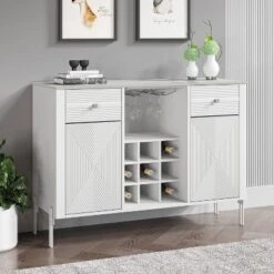 42" Wine Cabinet With Textured Patterns And Marbling Pattern Countertop - Festivo