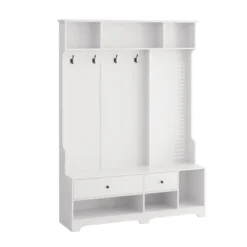 TIRAMISUBEST 4-in-1 Hall Tree With Cushioned Bench & Pegboard - Entryway Organizer, White -Baxton Studio Shop GUEST 7bc8b146 852c 4a4b a55f 53637f90921c