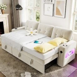 84 Inch Sleeper Sofa Couch, L-Shaped Sofa, Convertible Pull Out Sofa Bed With Storage, Charging Station, Led Lights, Modern Sectional Sofa -Baxton Studio Shop GUEST 7be1533f c01f 44b8 9c85 c2a58d95018f