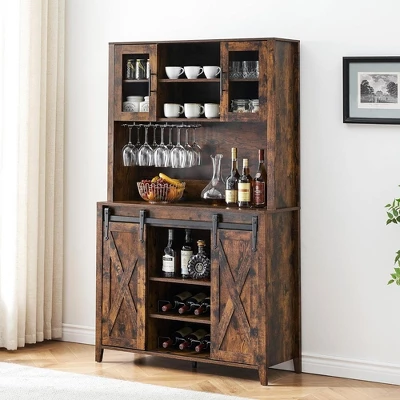 Whizmax Farmhouse Bar Cabinet With Sliding Barn Door For Kitchen, Dining Room 8 Whizmax Farmhouse Bar Cabinet With Sliding Barn Door For Kitchen, Dining Room - Image 8